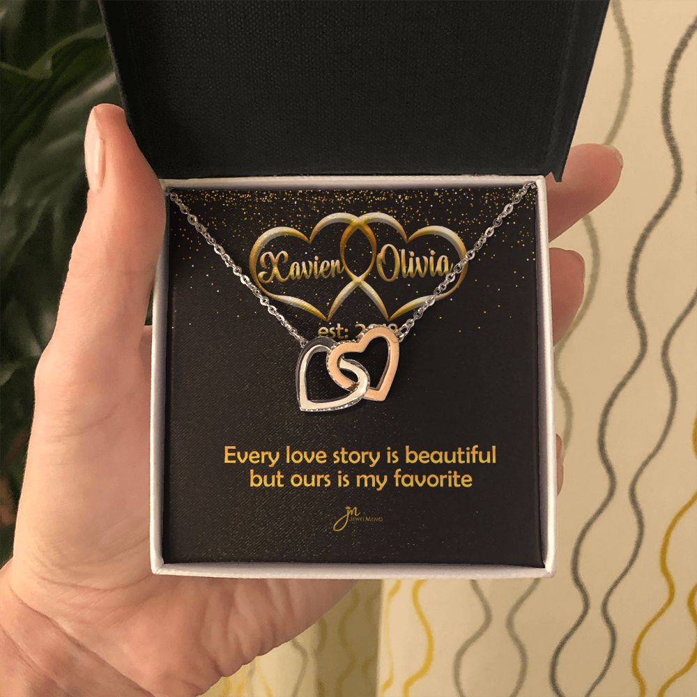 Personalized My Favorite Love Story Interlocking Hearts Necklace