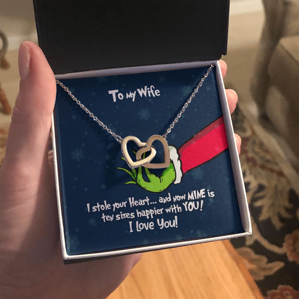 Grinch Christmas Necklace - To My Wife Interlocking Hearts