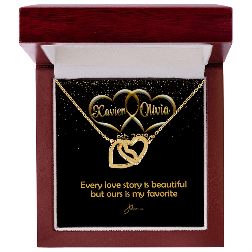 Personalized My Favorite Love Story Interlocking Hearts Necklace