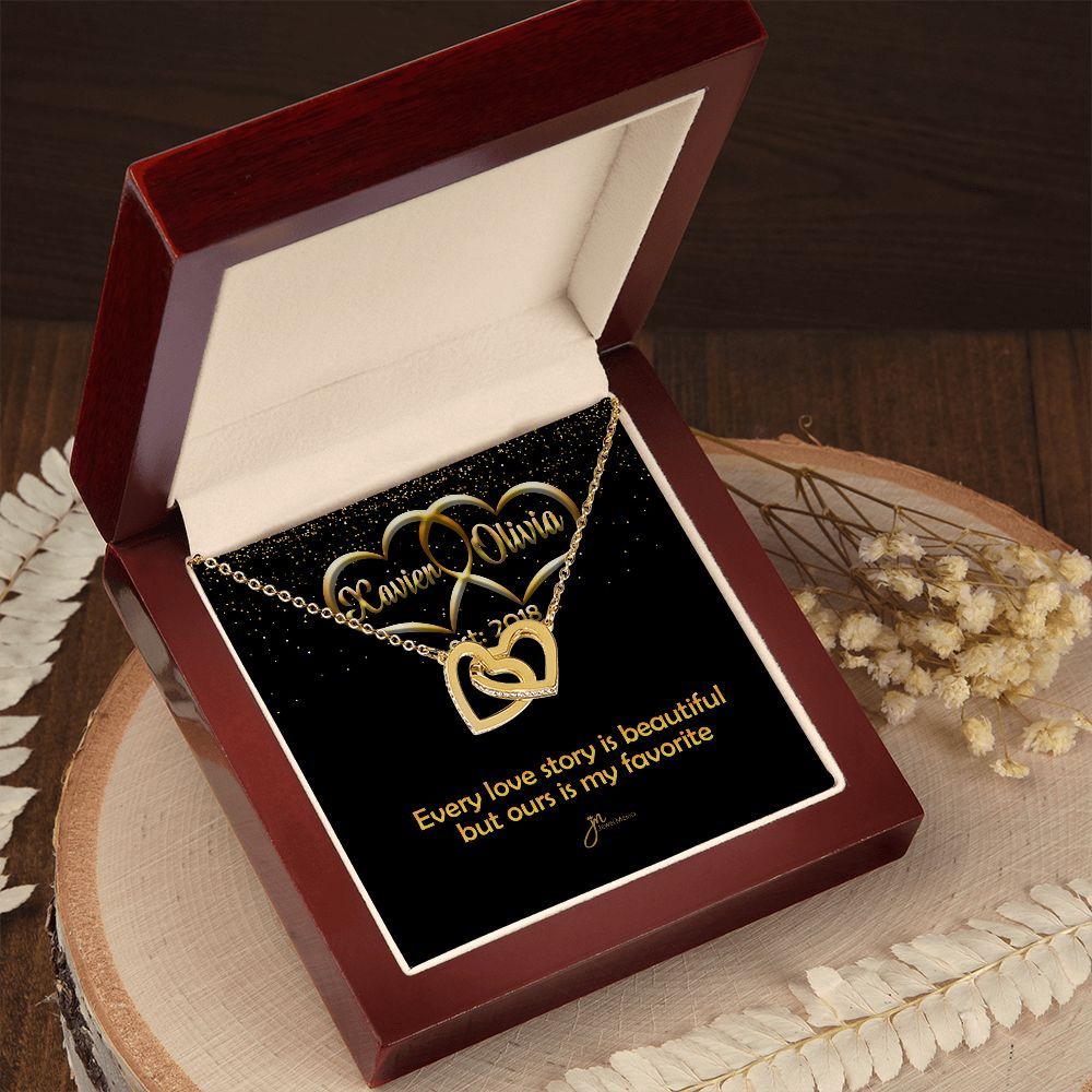 Personalized My Favorite Love Story Interlocking Hearts Necklace