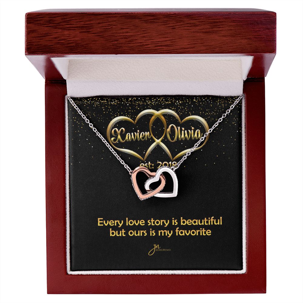 Personalized My Favorite Love Story Interlocking Hearts Necklace