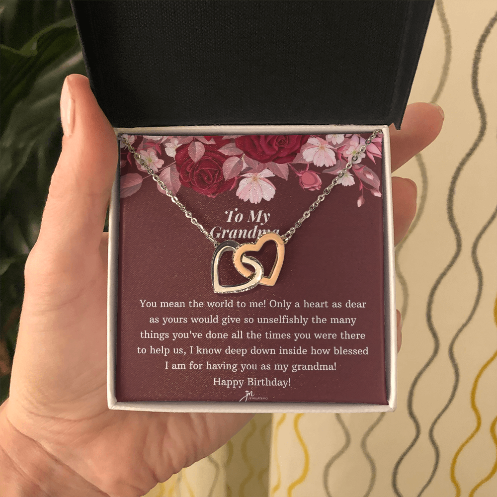 Interlocking Hearts Birthday Necklace - To My Grandma
