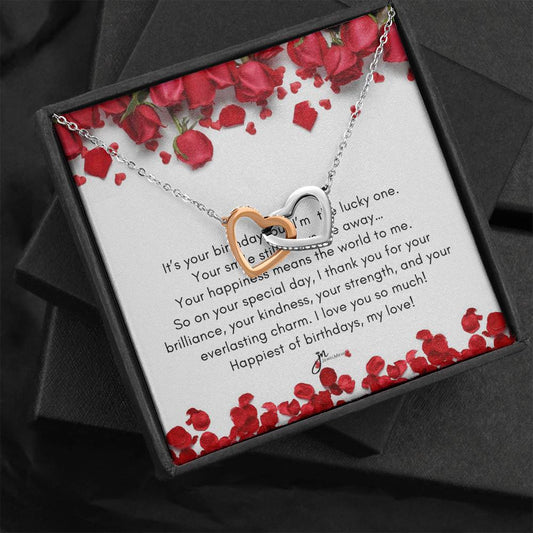 Happiest Of Birthdays, My Love Interlocking Hearts Necklace