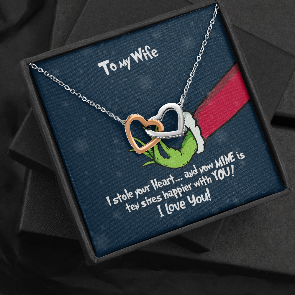 Grinch Christmas Necklace - To My Wife Interlocking Hearts