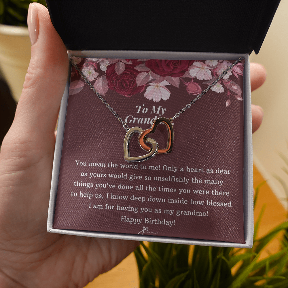 Interlocking Hearts Birthday Necklace - To My Grandma