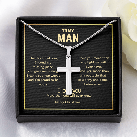 To My Man Christmas Cross Necklace