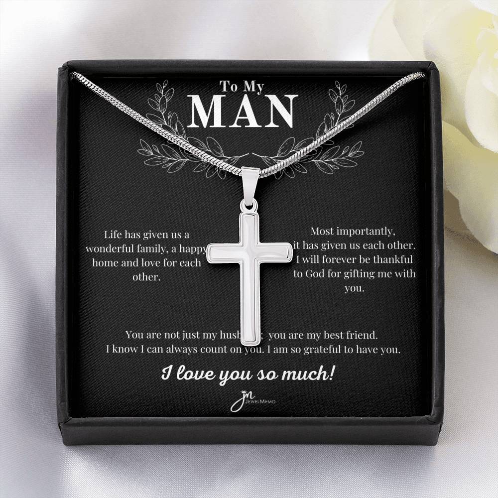 To My Man Cross Necklace - Husband And Best Friend