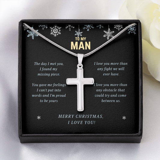 Merry Christmas To My Man Cross Necklace