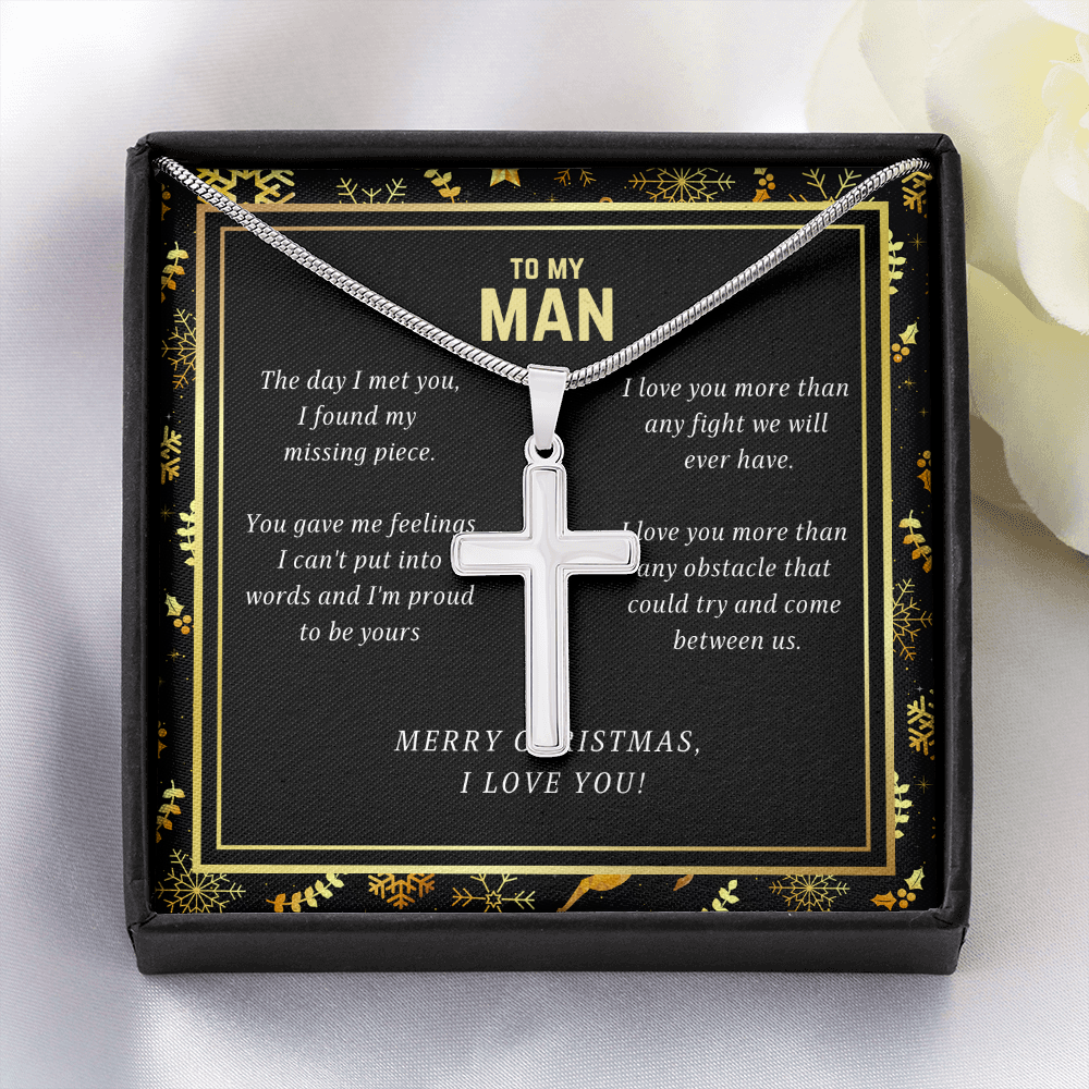 To My Man I Love You Christmas Cross Necklace