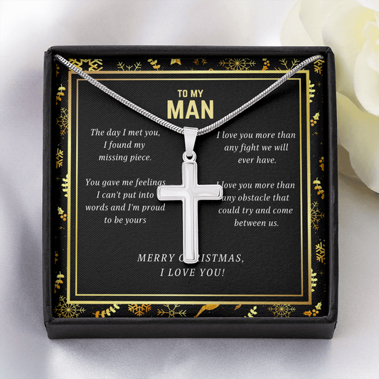 To My Man I Love You Christmas Cross Necklace