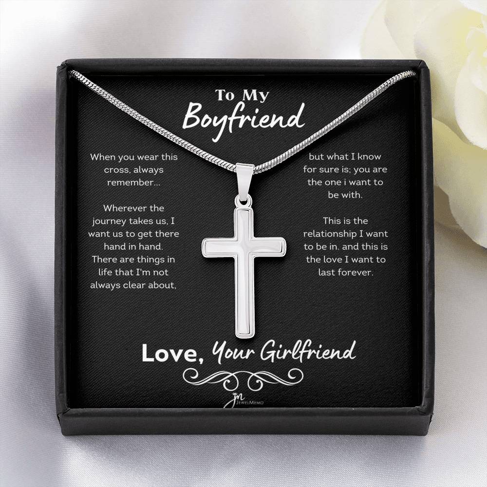 To My Boyfriend Cross Necklace - Black Card