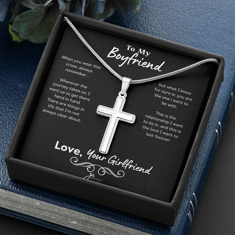 To My Boyfriend Cross Necklace - Black Card