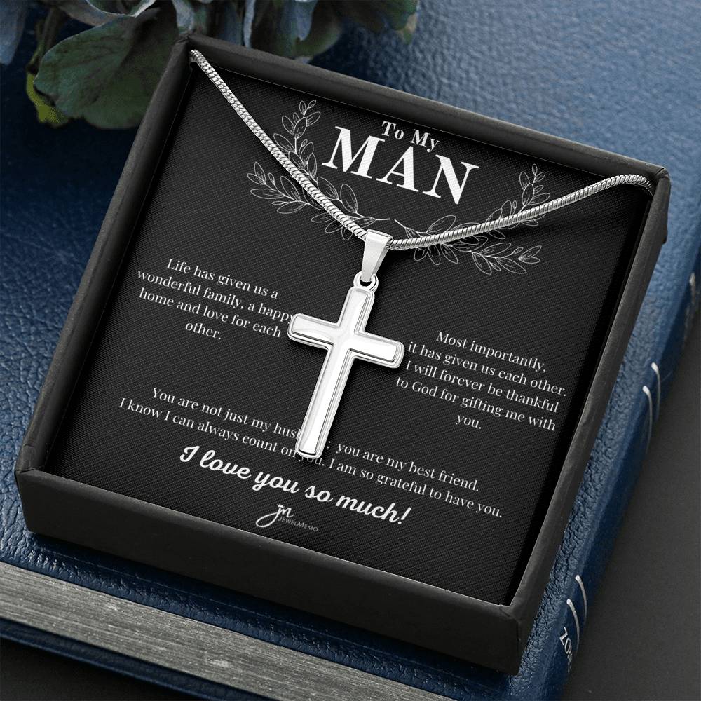 To My Man Cross Necklace - Husband And Best Friend