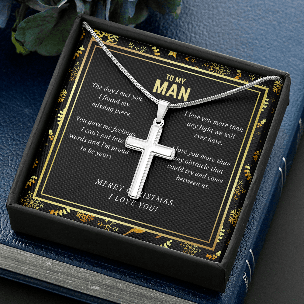 To My Man I Love You Christmas Cross Necklace