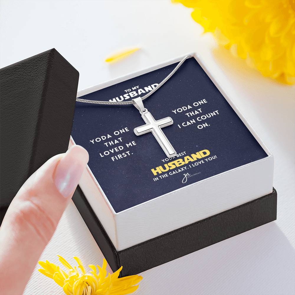 Yoda Best Husband In The Galaxy Cross Necklace V2
