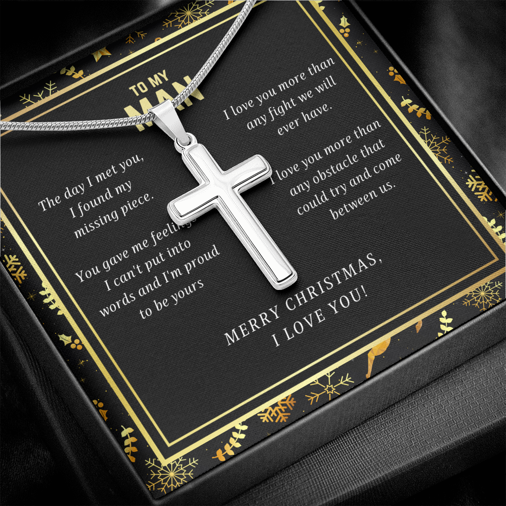 To My Man I Love You Christmas Cross Necklace