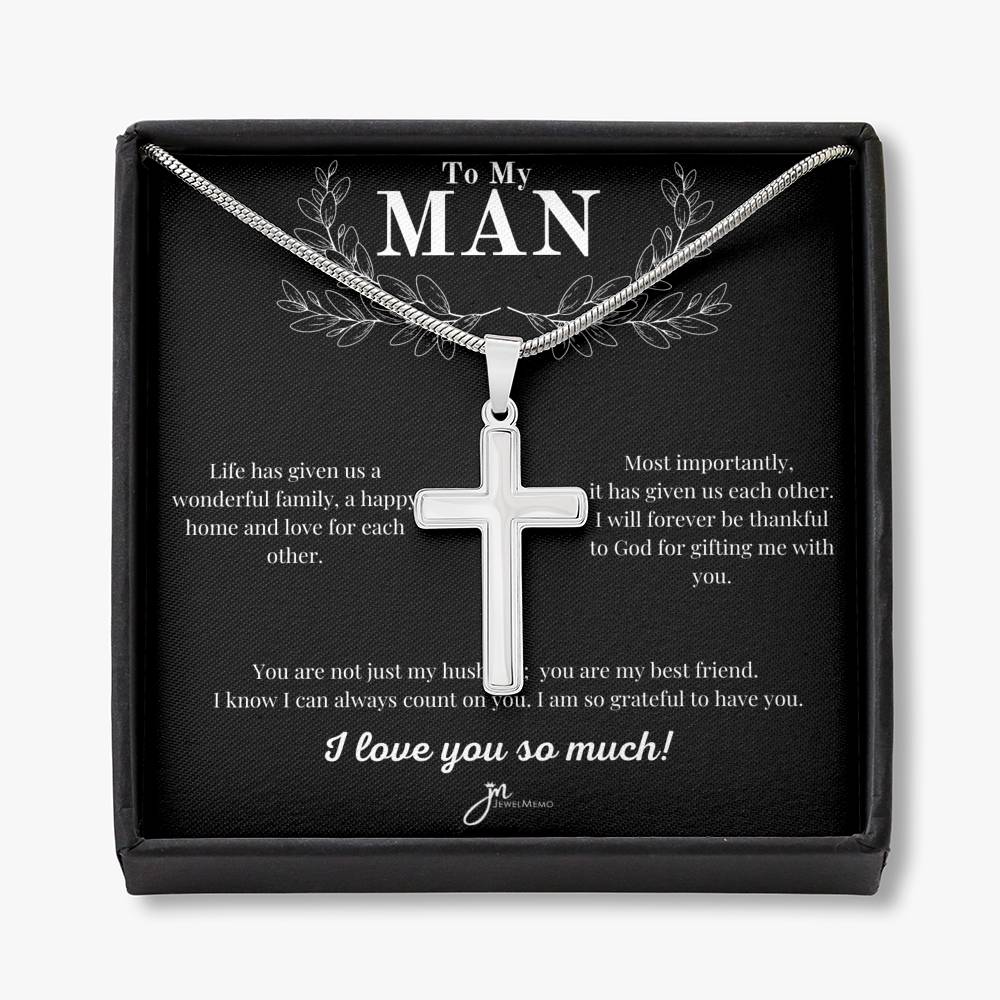 To My Man Cross Necklace - Husband And Best Friend