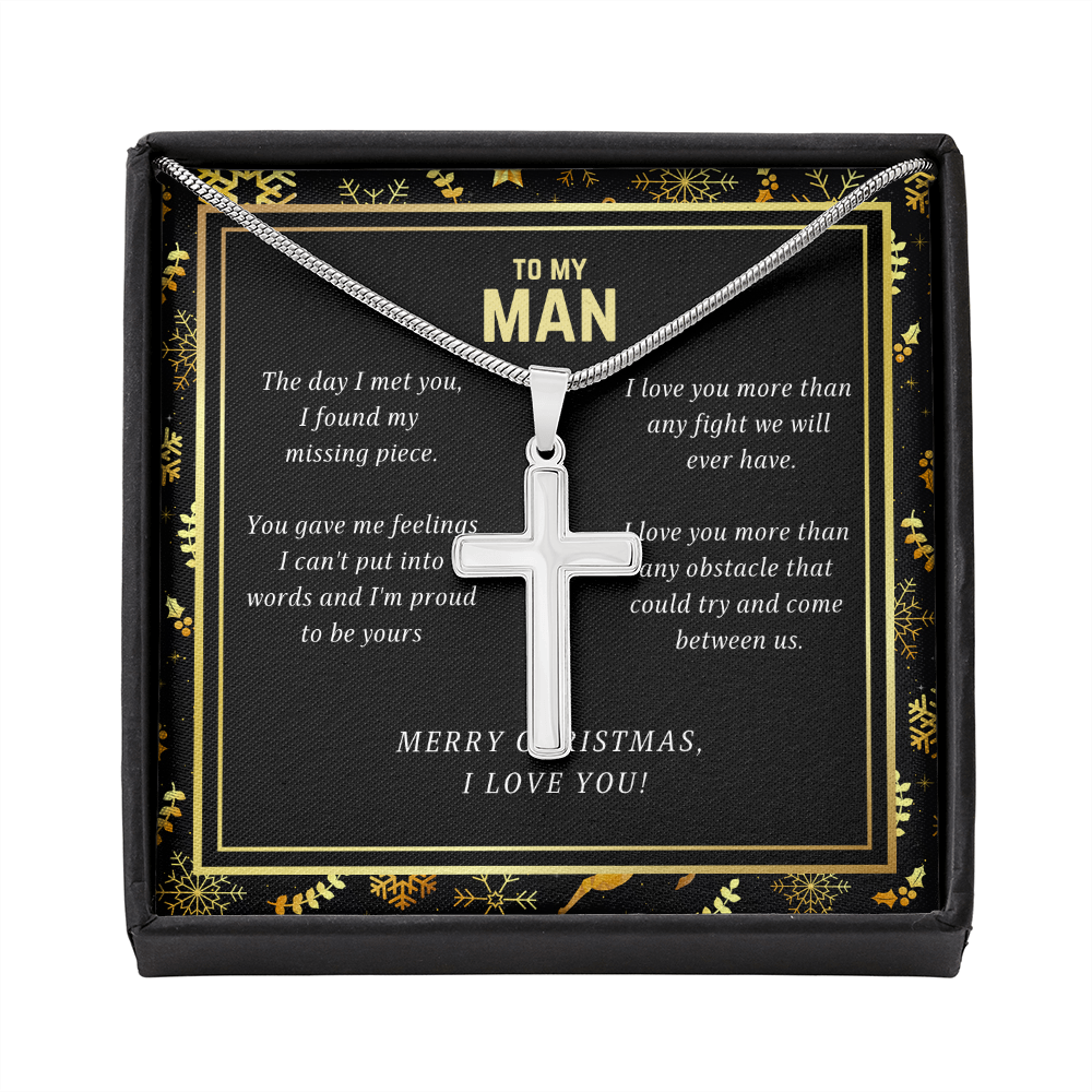 To My Man I Love You Christmas Cross Necklace