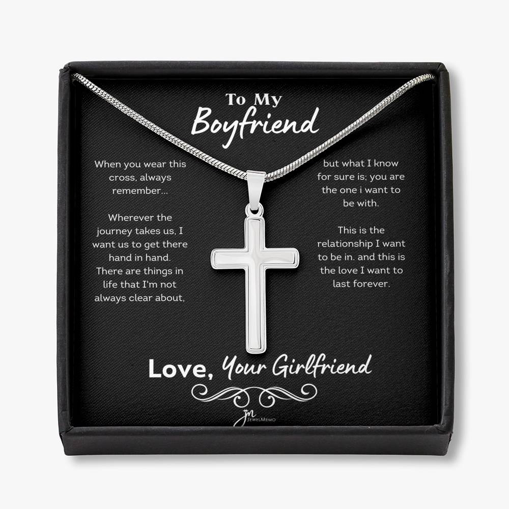 To My Boyfriend Cross Necklace - Black Card