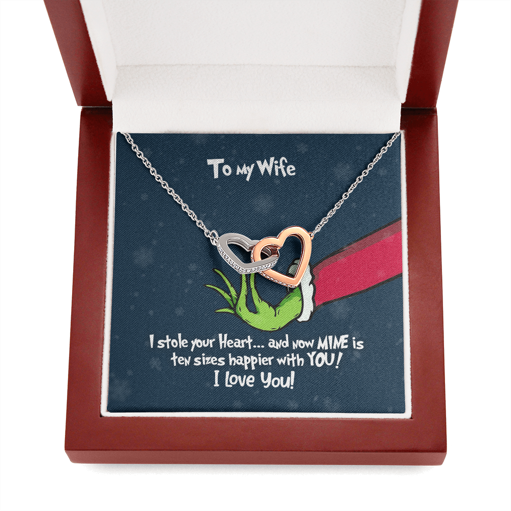 Grinch Christmas Necklace - To My Wife Interlocking Hearts
