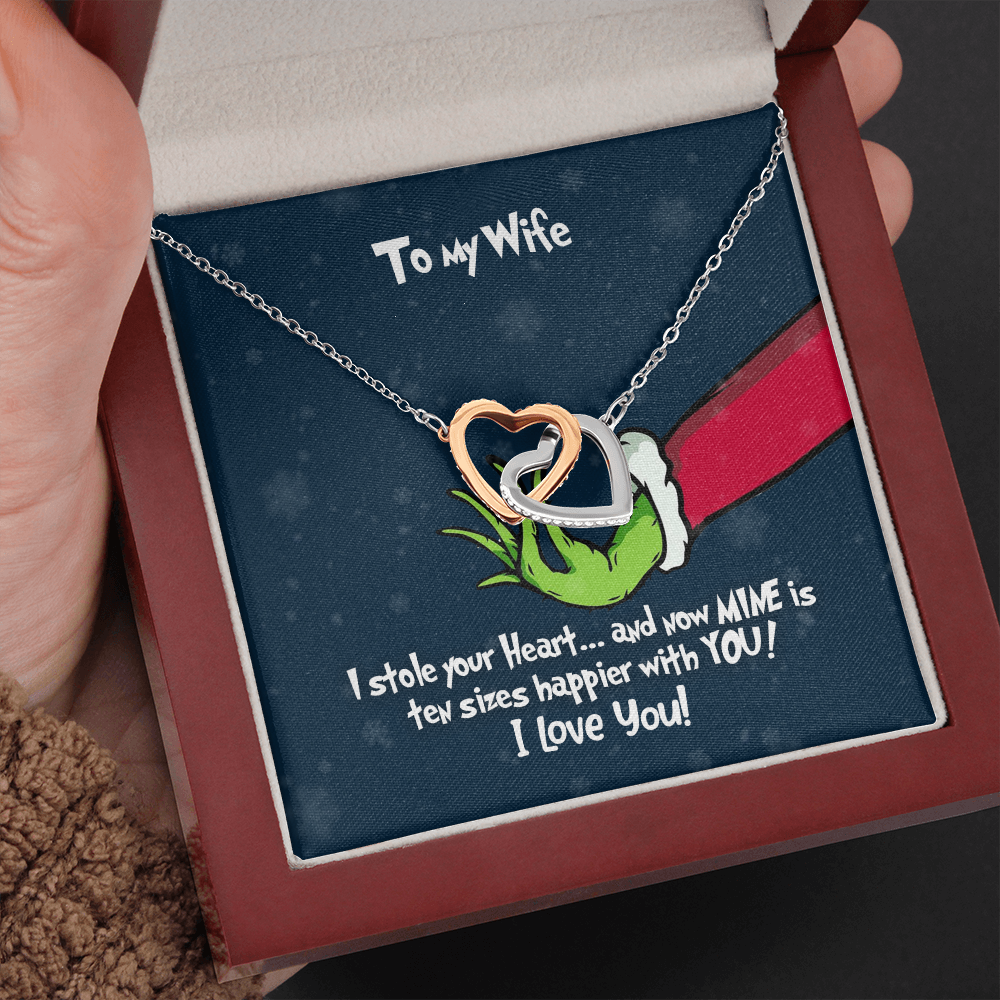 Grinch Christmas Necklace - To My Wife Interlocking Hearts