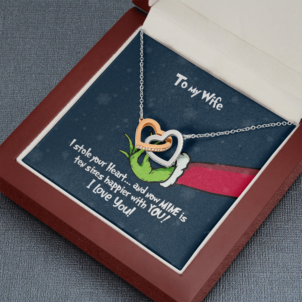Grinch Christmas Necklace - To My Wife Interlocking Hearts