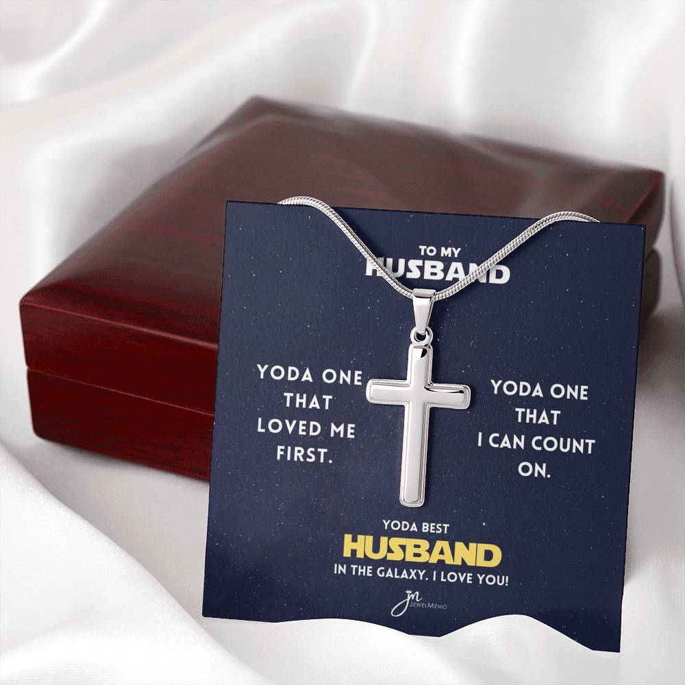 Yoda Best Husband In The Galaxy Cross Necklace V2