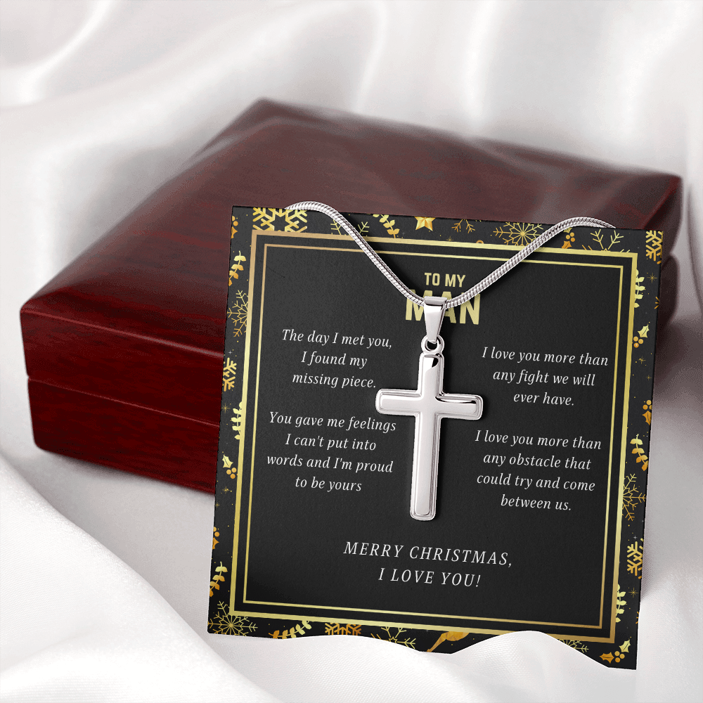 To My Man I Love You Christmas Cross Necklace