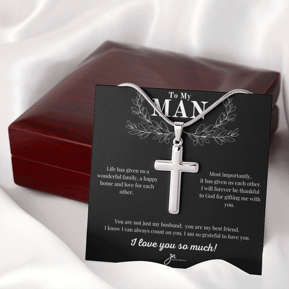 To My Man Cross Necklace - Husband And Best Friend