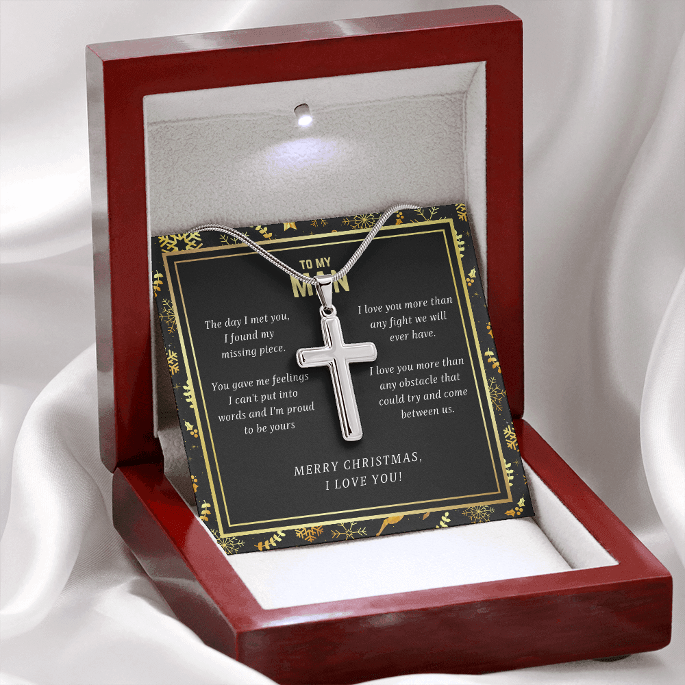 To My Man I Love You Christmas Cross Necklace