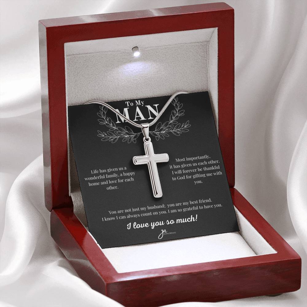 To My Man Cross Necklace - Husband And Best Friend