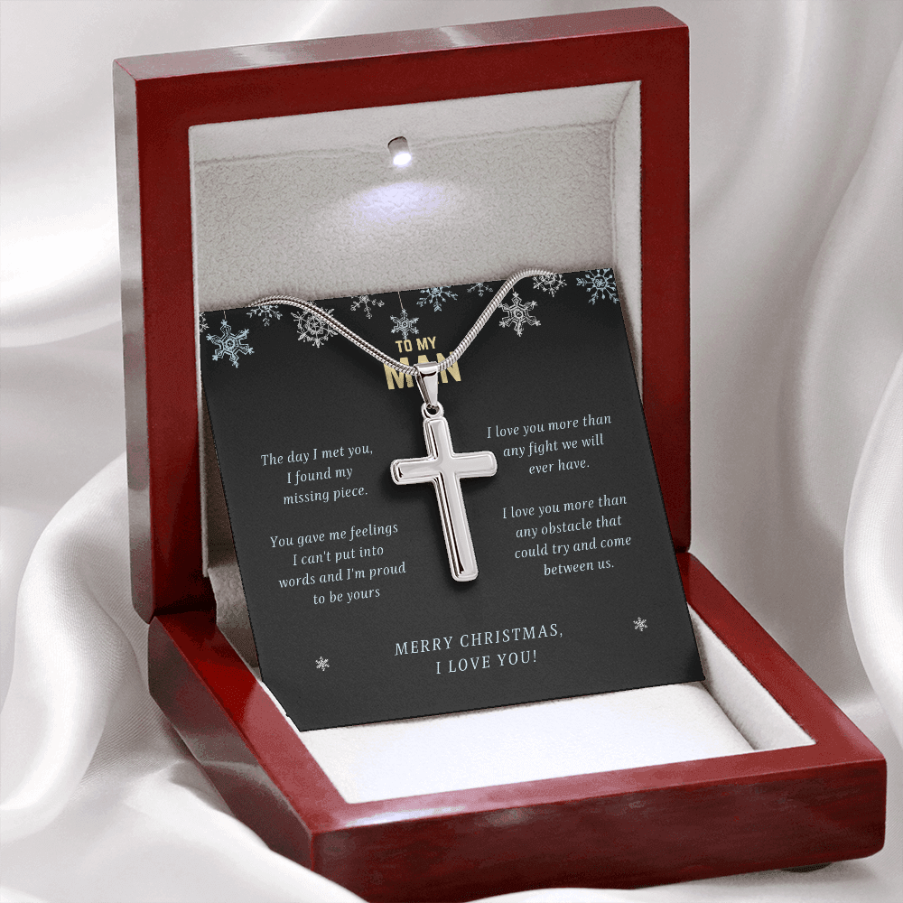 Merry Christmas To My Man Cross Necklace