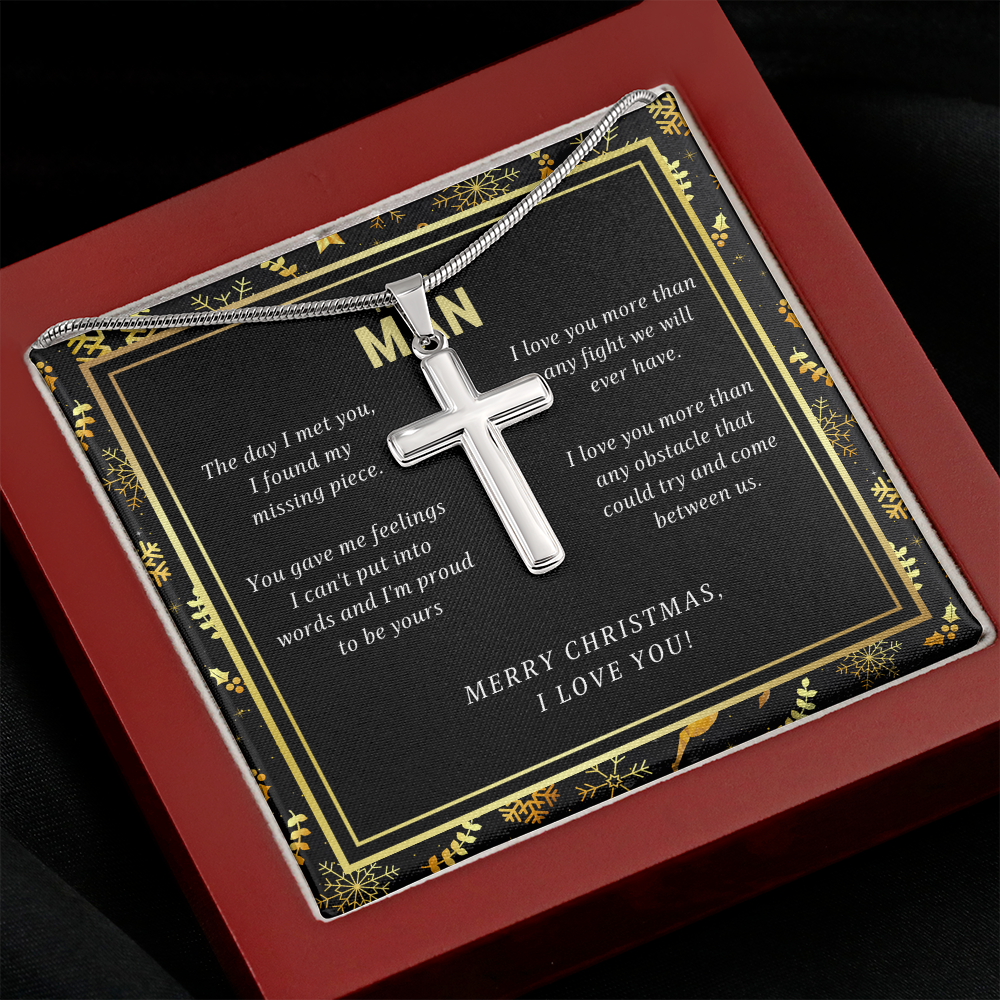 To My Man I Love You Christmas Cross Necklace