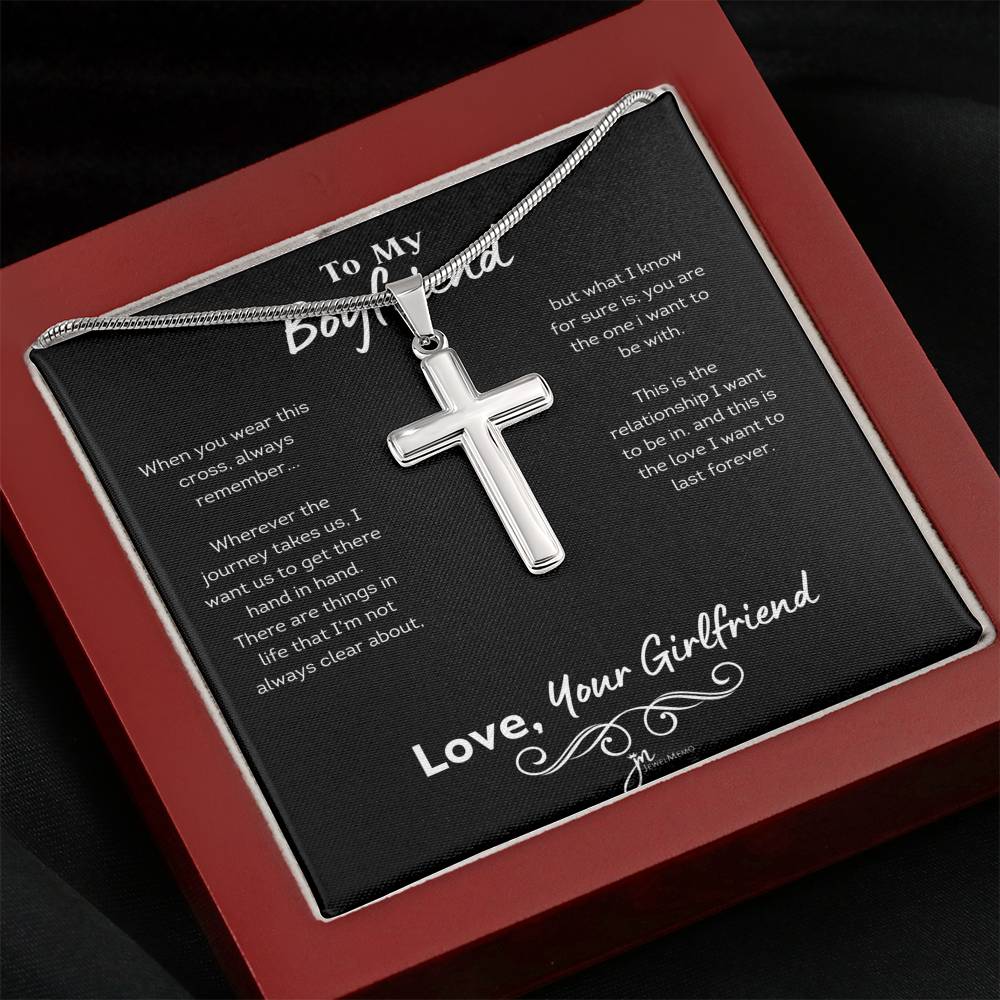 To My Boyfriend Cross Necklace - Black Card