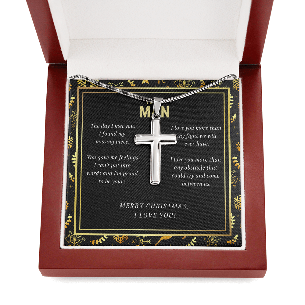 To My Man I Love You Christmas Cross Necklace